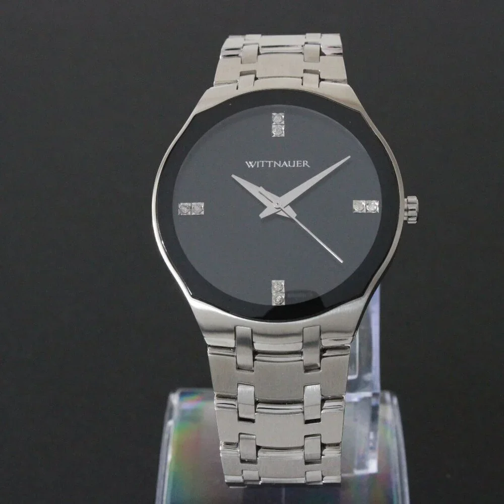 Wittnauer Ladies Dress Watch 8 Diamonds On Black Sun-ray Dial 36mm - Picture 3 of 13